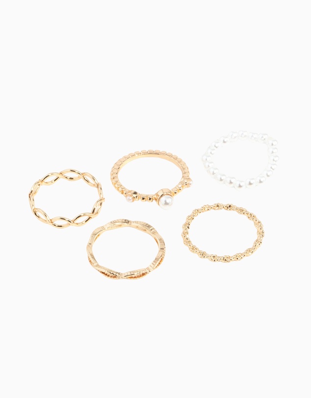 Lovisa - Gold Pearl & Twist Ring 5-Pack