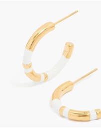 Lovisa - Waterproof Gold Plated Stainless Steel Small Stripe White Enamel Hoop Earrings