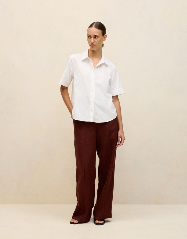 Trenery - Cotton Seersucker Short Sleeve Shirt in White