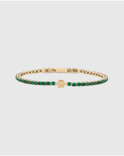 Philipp Plein - Plein Tennis Royal Gold-Tone Tennis Bracelet Green Crystal