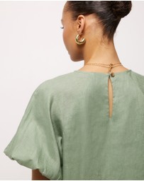 AERE - Brea Puff Sleeve Linen Mini Dress
