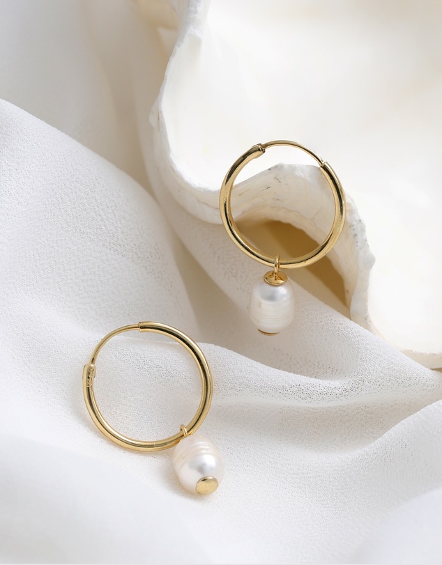 Elli Jewelry - Earrings Creoles Baroque Freshwater Pearl in 925 Sterling Silver Gold Plated