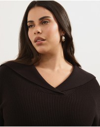 Atmos&Here Curvy - Nori Oversized V-Neck Knit Jumper