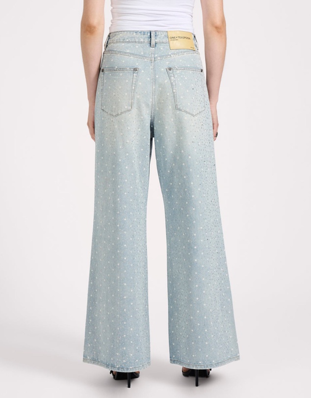 ONE TEASPOON - Love Machines Mid Waist Super Wide Leg Denim Jeans - Blue Sparkle