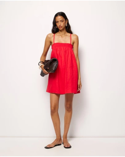 AERE - Amba Shirred Linen Mini Dress