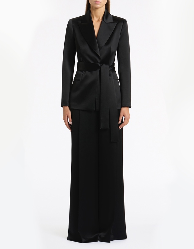 Carla Zampatti - Black Satin Acetate Deep Pleat Pant