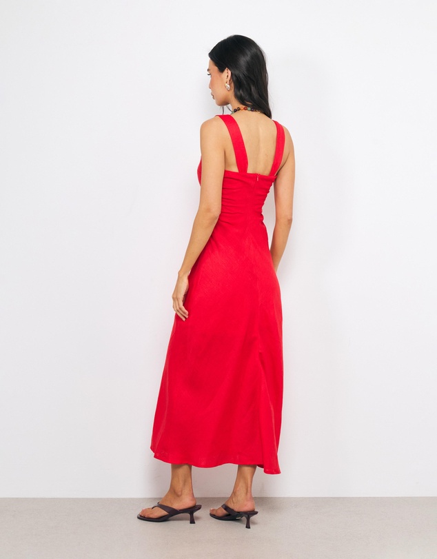 AERE - Emia Twist Front Linen Midi Dress