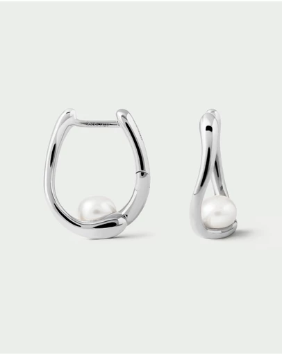 PDPAOLA - Pearl Aura Silver Hoops