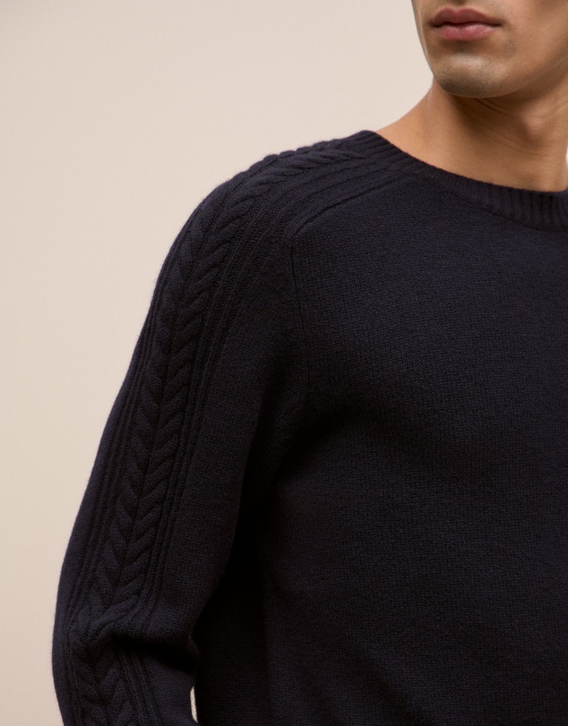 Trenery - Merino Cable Detail Crew in Navy