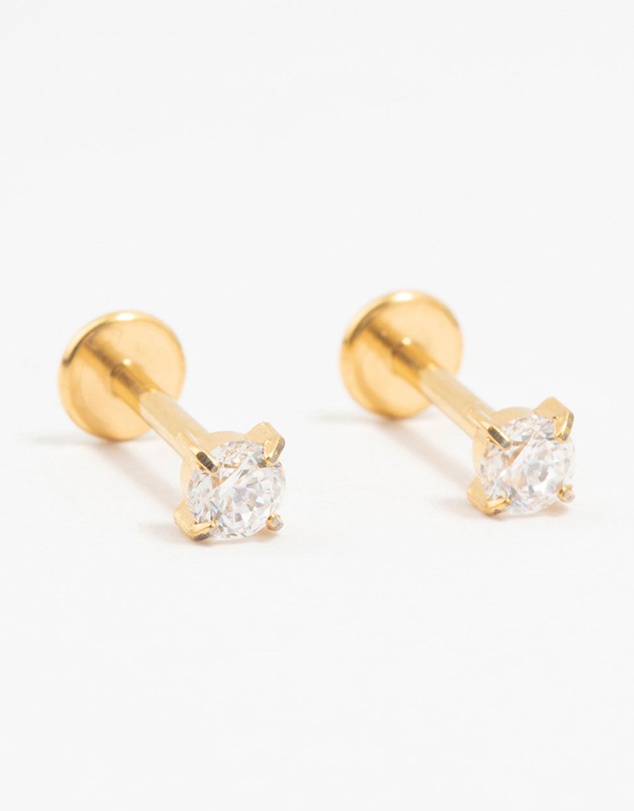 Lovisa - Gold Plated Titanium Cubic Zirconia Stud Flat Backs 2-Pack