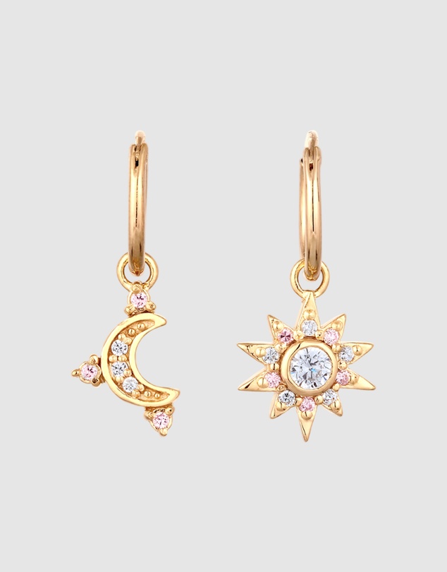 Elli Jewelry - Zirconia Moon Hoop Earrings in Gold-Plated 925 Silver
