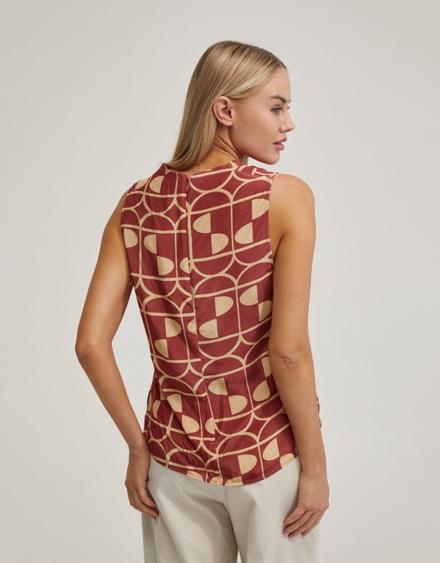 Oxford - Angelica Geo Print Soft Neck Top