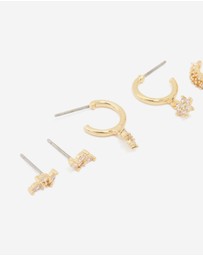 Lovisa - Gold Plated Brass Cubic Zirconia Flower Stud & Ear Cuff 5-Pack