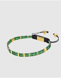 Nialaya Jewellery - Men's Bracelet with Marbled Green and Gold Miyuki Tila Beads