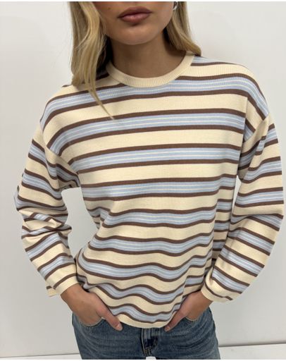Cream, Blue & Brown Stripe