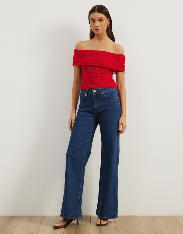 Atmos&Here - Elka Short Sleeve Mesh Off Shoulder Top