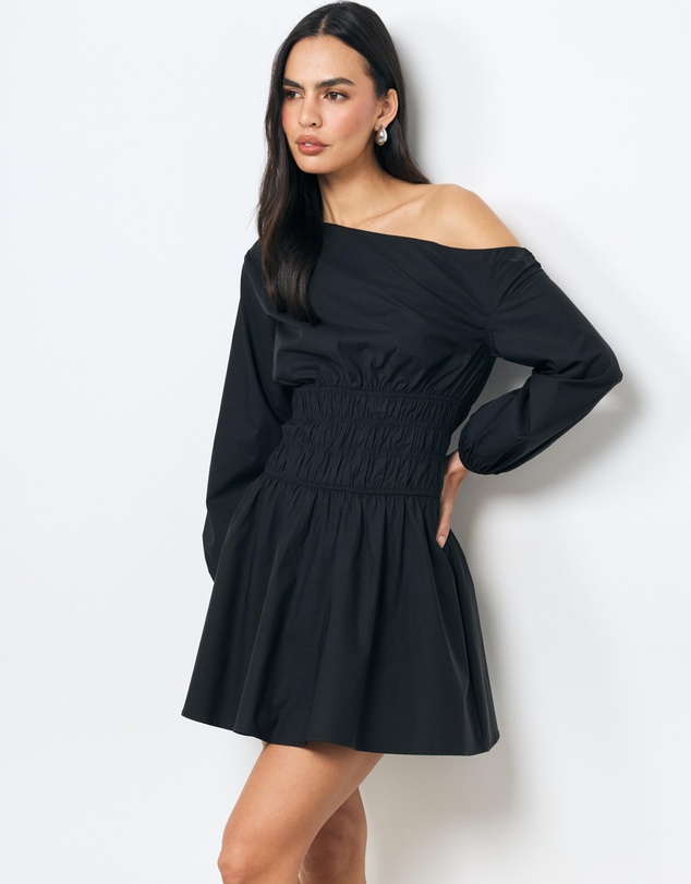 AERE - Runa Shirred Waist Long Sleeve Mini Dress