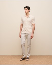 Trenery - Cotton Cable Short Sleeve Shirt in Stone