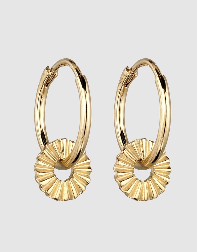 Elli Jewelry - Fluted Disc Charm Hoop Earrings in Gold-Plated 925 Silver