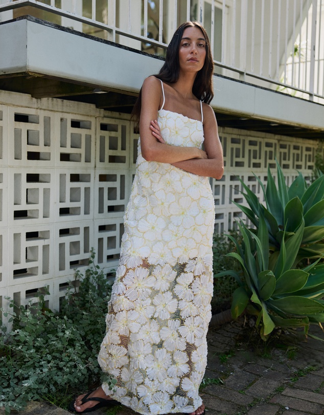 AERE - Loe Sequin Flower Maxi Dress