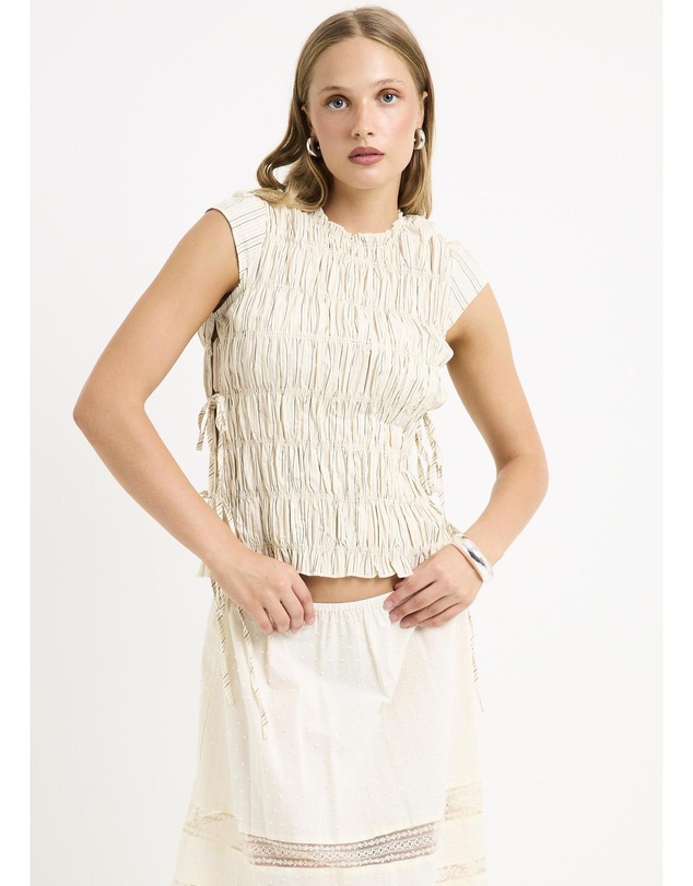 Subtitled - Belly Shirred Tie Top