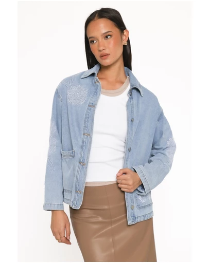Petal & Pup - Mora Embroidered Denim Shacket - Light Wash