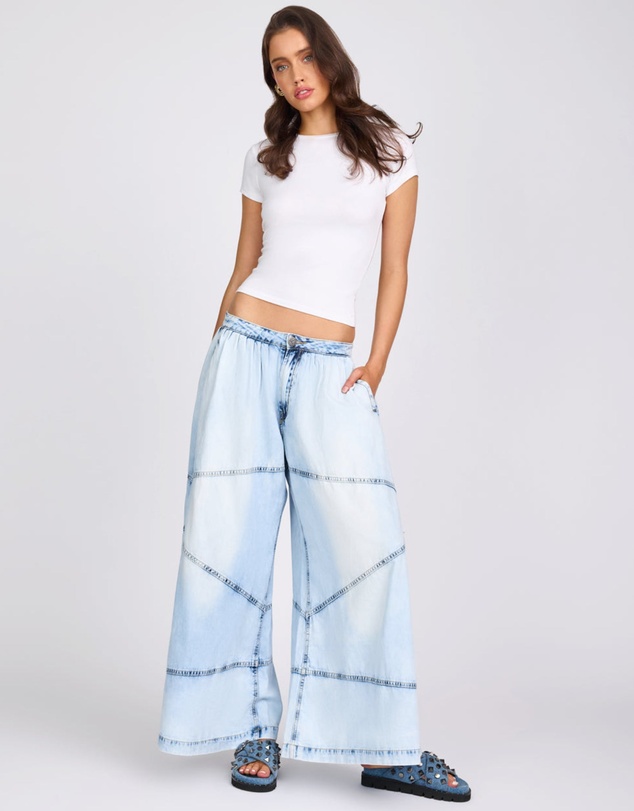 ONE TEASPOON - Daddios Low Waist Super Wide Leg Denim Jeans - Depeche Blue