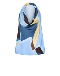 City Chic - Plus size Chloe Abstract Print Cowl Neck Top - blue