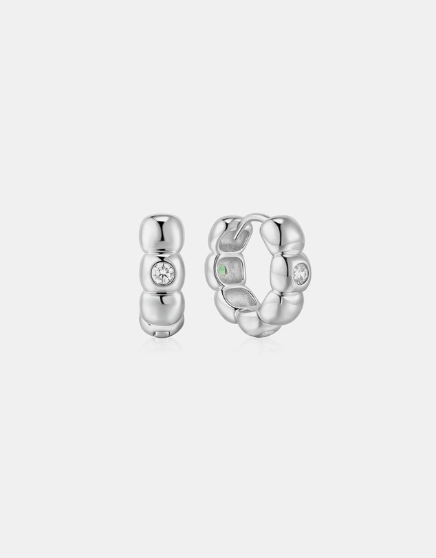 Ania Haie - Ania Haie Silver Reversible Puffy Huggie Hoop Earrings