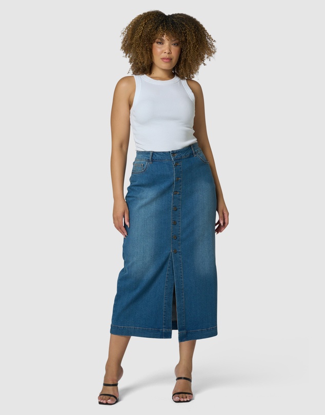 knee length denim midi skirt au