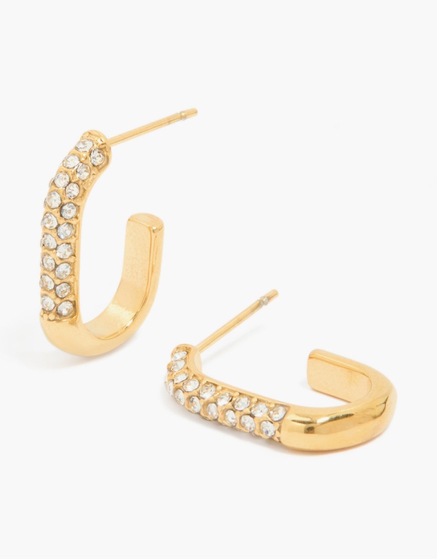 Lovisa - Waterproof Gold Plated Stainless Steel Diamante Half Oval Hoop Earrings