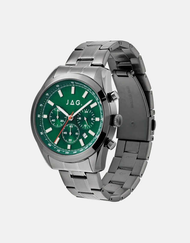 Jag - Rhys Mens Green Dial 43mm Gunmetal Watch
