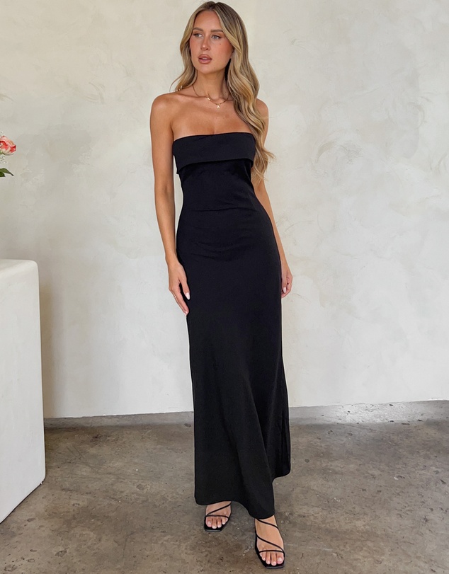 Beginning Boutique - Lei Strapless Black Maxi Dress