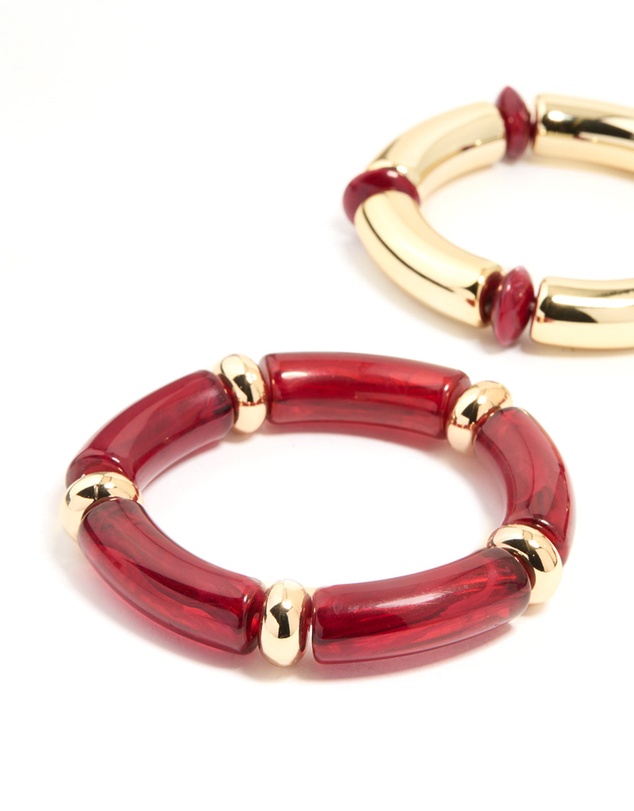 Lovisa - Gold Red Stretch Bangles 3-Pack