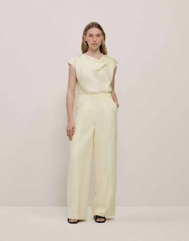Trenery - Satin Cowl Neck Blouse in Faint Yellow
