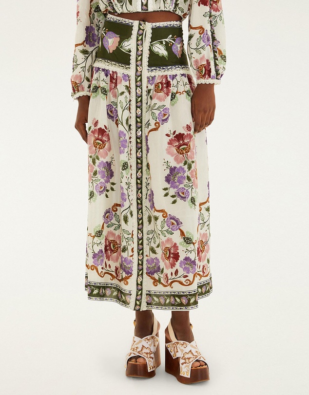 Farm Rio - Rococo Flowers Cream Midi Skirt