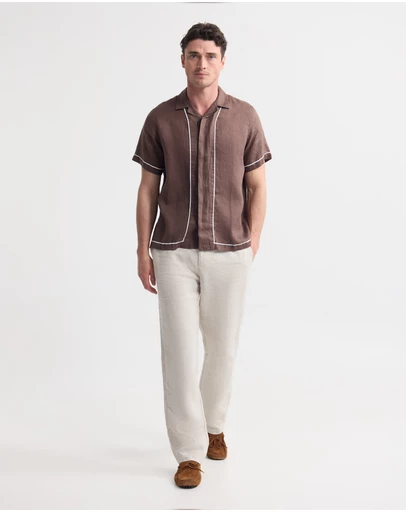 Oxford - Cooper Short Sleeve French Linen Piping Shirt