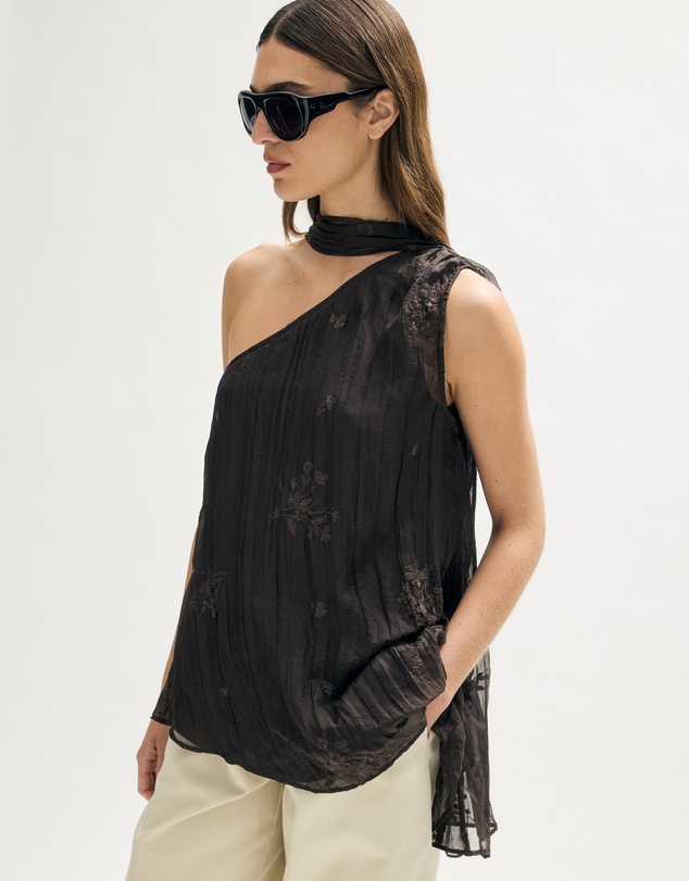 Minima Esenciales - Mila Embroidered Plisse Sheer Top