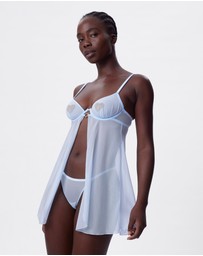 Bras N Things - Night Games Breaking Hearts Unlined Babydoll Set - Light Blue