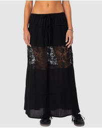 EDIKTED - Double Tie Lace Panel Maxi Skirt