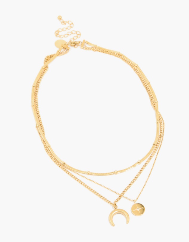 Lovisa - Waterproof Gold Plated Stainless Steel Mixed Pendants Layered Necklace