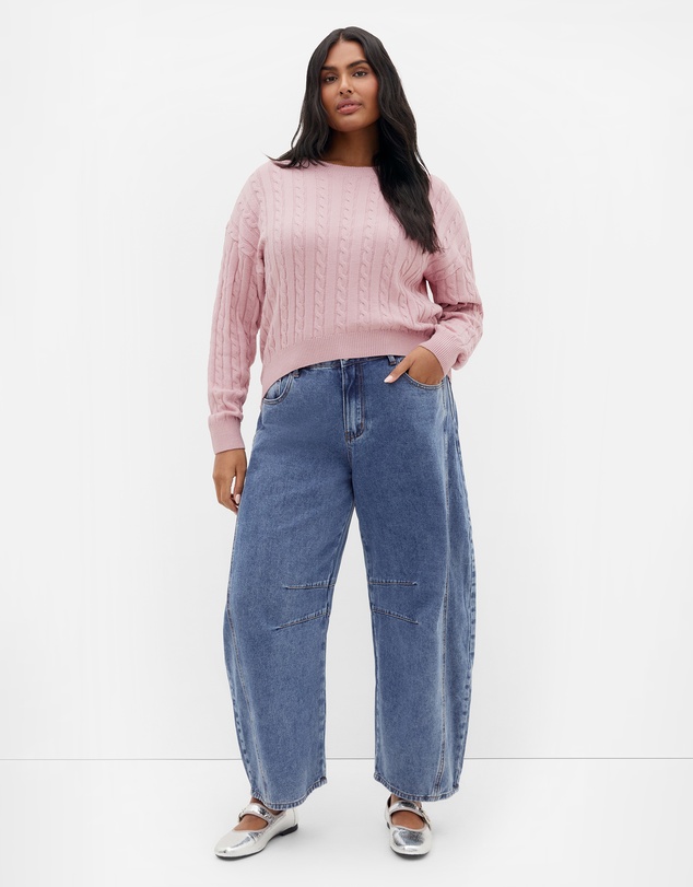 City Chic - Plus size Kenia Crew Neck Knit Jumper - pale pink