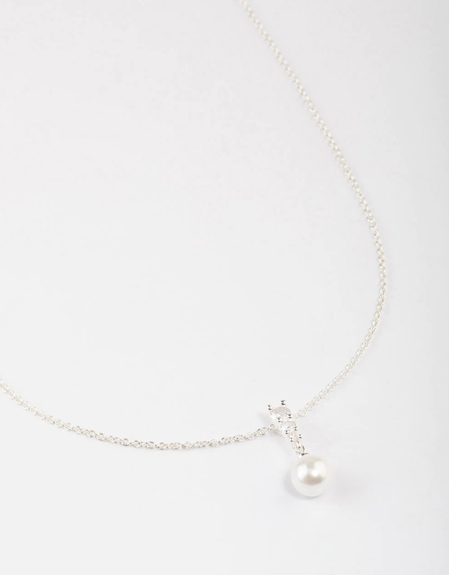 Lovisa - Silver Plated Cubic Zirconia Freshwater Pearl Pendant Necklace