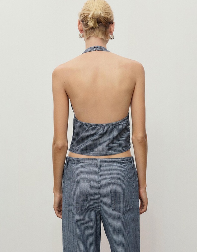 M.N.G - Striped Crossover Denim Top