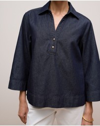 Trenery - Denim Popover Shirt in Indigo Rinse
