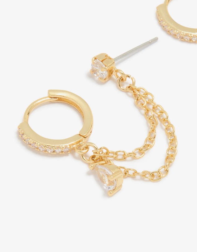 Lovisa - Gold Plated Cubic Zirconia Pear Layered Chain Huggie Earrings