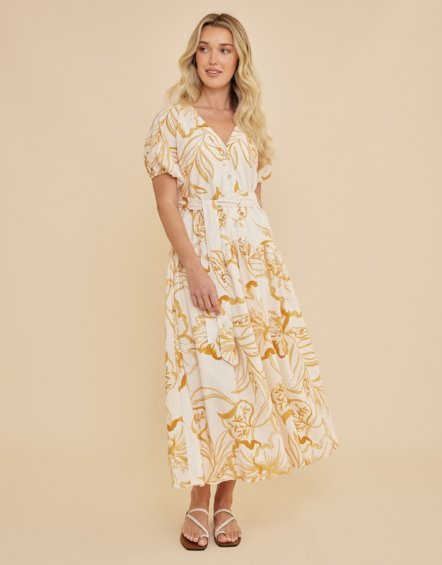 Amelius - Rosemallow Puff Sleeve Midi Dress