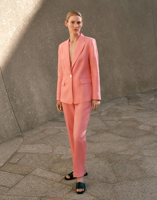 Trenery - Linen Tapered Leg Pant in Pink Peony