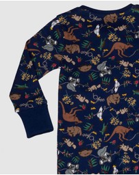 B Free Intimate Apparel - 100% Organic 2-Way Zip Sleepsuit - Baby & Toddler Navy Native Aussie Animals