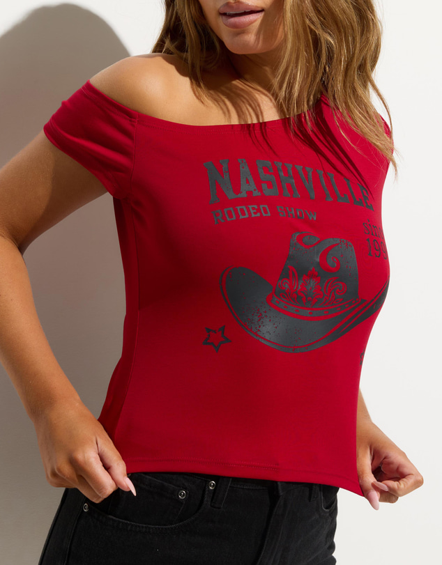 Dazie - Wild West Off Shoulder Graphic Tee